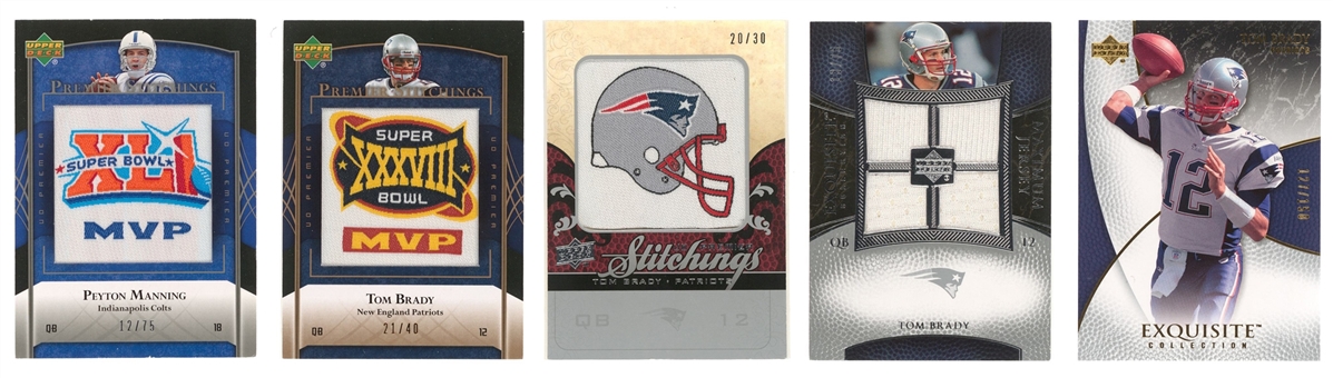2007-08 Upper Deck Tom Brady & Peyton Manning Numbered Card Collection (5) Including 4 Patch Cards!